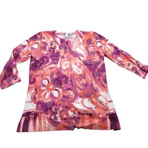 ISAAC MIZRAHI LIVE Womens Floral Print Button Front Cardigan Sweater MED‎